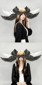 Detailed view of black and white Cthulhu Seraphim wing ear headpiece for cosplay