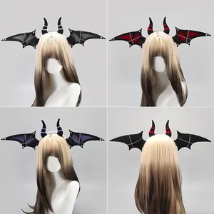 Gothic Halloween στέκα με κέρατα δαίμονα και φτερά νυχτερίδας για cosplay στολές