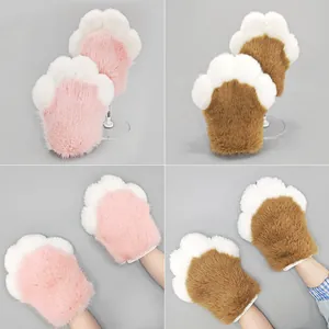 Lindos guantes de felpa con patas de conejo para cosplay furry en rosa y marrón suave
