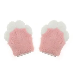 Guantes de pata de conejo de peluche rosa y blanco para Furry COSPLAY y anime