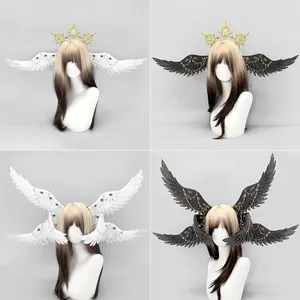 Cthulhu seraphim angel wing ear headpiece for cosplay in black and white colors