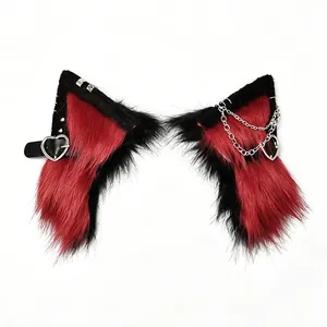 Serre-tête oreilles de loup électriques punk rouge et noir pour cosplay accessoires