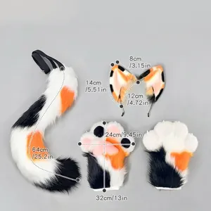 Σετ αξεσουάρ cosplay γάτας calico με αυτιά, μακριά ουρά και γούνινες πατούσες