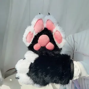 Γάντια Πατούσας Fursuit Σκύλου Χαριτωμένο Animal Cosplay Prop Μακρύ Λούτρινο Γάντια Παράστασης Με Μαξιλαράκια Και Νύχια Ρητίνης