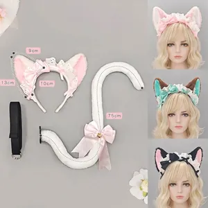 Sweet Lolita cat ear headband and plush tail set with bow and lace details