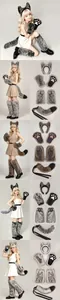 Detailed display of Halloween werewolf cosplay accessories including furry ears and wolf tail