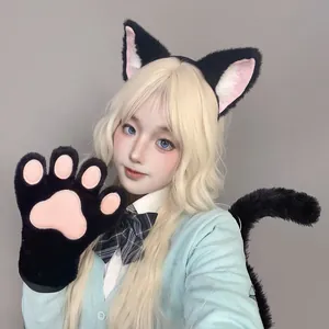 Σετ cosplay μαύρης γάτας με στέκα αυτιά, γάντια πατούσες και ουρά από λούτρινο