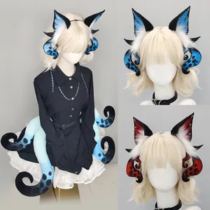 Halloween Siren Cthulhu Demon Beast Ear Headband Dark Octopus Sea Monster Tentacle Cosplay Plush Hair Hoop Party Costume Accessory