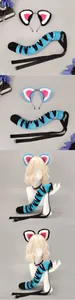 Cosplay set featuring blue striped tiger ears headband and plush tail for festival parties.