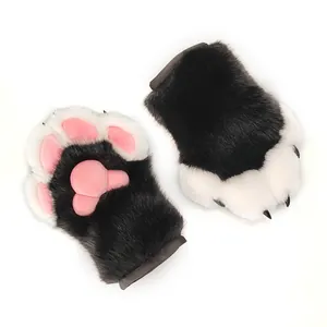 Χνουδωτά γάντια Fursuit με ροζ πατούσες και μαύρα νύχια για cosplay και παραστάσεις.