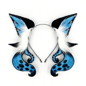Gothic blue and black Cthulhu octopus tentacle animal ear headband for cosplay Halloween