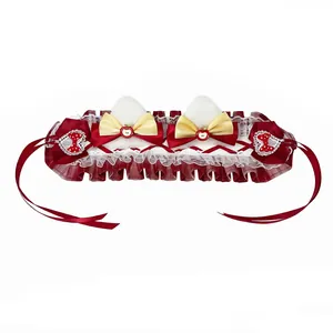 Lolita plush cat ear headband with red lace, yellow bows, and cute apple detail