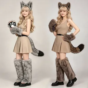 Werewolf cosplay costume set with wolf ears headband tail and faux fur leg warmers