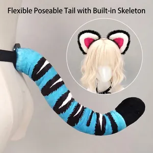 Blue and black striped tiger ear and tail cosplay set for festival parties and events