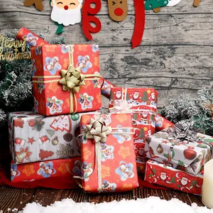 Rollos de Papel de Regalo de Navidad Vintage Con Patrones de Papá Noel Reno Muñeco de Nieve Para Decoración de Regalos Festivos
