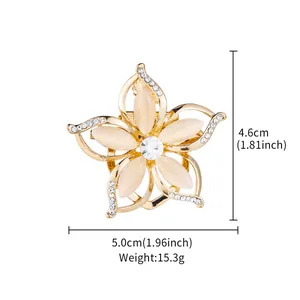 Detailed measurements of the golden cat's eye stone flower brooch accessory