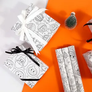 Papier Cadeau de Noël à Colorier DIY Rouleau de Papier d'Artisanat Créatif pour Emballage de Cadeau de Fête de Noël