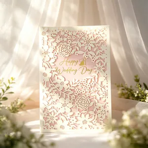 French Laser Cut Wedding Invitation Cards With Envelopes Hollow Out Flower Macaron Greeting Cards For Wedding Banquet Party Blessings