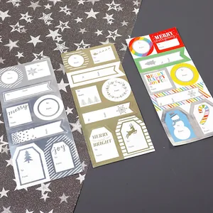 Assorted Christmas gift tag stickers with Merry and Bright festive holiday designs