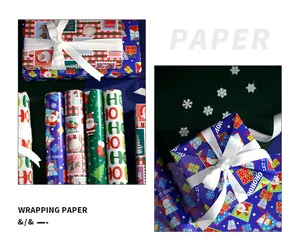 Feestelijke kerstcadeaupapierrollen met kerstman en sneeuwvlokpatronen