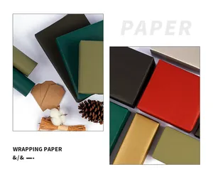 Gedetailleerd overzicht van mat effen kraft inpakpapier in feestelijke kleuren