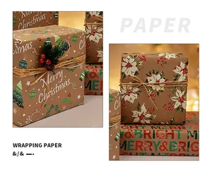 Detailansicht von vintage Weihnachtsgeschenkpapier aus Kraftpapier mit festlichen Motiven