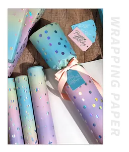 Laser-Geschenkpapier aus Aluminiumfolie mit Farbverlauf, Punkten und Geschenkanhänger