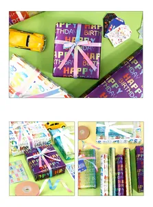 Detailaufnahme der metallischen Textur und farbenfrohen Muster des Geschenkpapiers