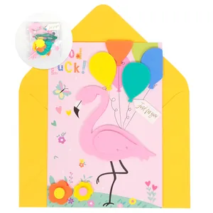 Handgemachte 3D-Flamingo-Grußkarte mit gelbem Umschlag für Geburtstage und Feste