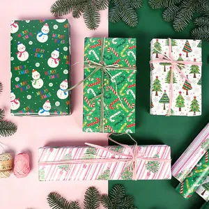 Festive Christmas wrapping paper set with snowman and candy cane designs