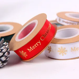Rouleaux de ruban en polyester Joyeux Noël dorés de 2,5 cm pour emballages cadeaux