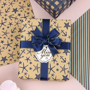 Vintage Kraftpapier-Geschenkpapier mit nautischen blauen Seestern- und Ankermustern