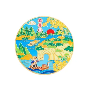 Premium Guilin scenery metal commemorative coin with Elephant Trunk Hill enamel design