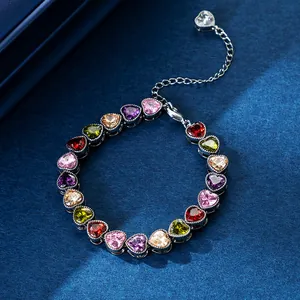 Elegant Heart Teardrop Colorful Zirconia Bracelet For Women Luxury Copper Electroplated Adjustable Valentine Bridesmaid Gift