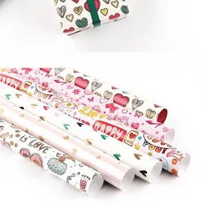Diverse Valentine's Day gift wrapping paper rolls with heart and love patterns.