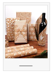 Detail view of Valentine's Day kraft wrapping paper with heart and Love You patterns