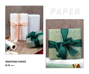 Close-up detail of luxurious textured gift wrapping paper with elegant silk ribbons