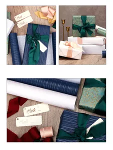 Detailed view of luxury gift wrapping paper rolls with striped and floral textured patterns