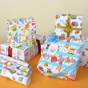 Feestelijke 80g cartoon verjaardag inpakpapier rollen met verpakte cadeauartikelen