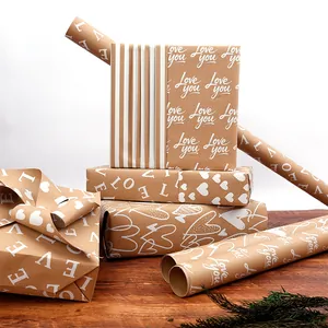 Brown kraft wrapping paper with white love hearts and stripes for Valentine's gifts