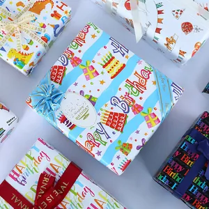Kleurrijk 80g Happy Birthday inpakpapier met diverse vrolijke cartoon patronen