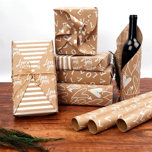 Valentine's Day kraft gift wrapping paper rolls with white heart and 'Love you' prints
