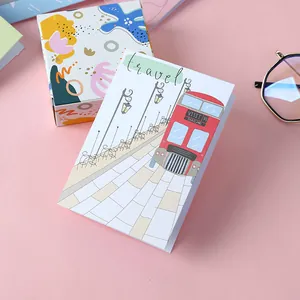 Cute ins style folding greeting card with red bus travel illustration for gifts and notes