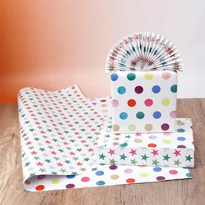 Premium double-sided gift wrapping paper with colorful polka dots and stars patterns