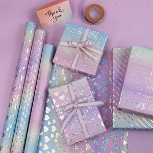 Valentinstag Laser Holografisch Gradient Geschenkpapier Herz Rose Muster Aluminiertes Dekorpapier Rolle