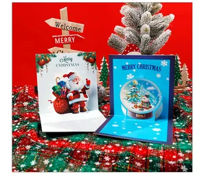 Detailansicht von 3D-Weihnachtskarten mit Weihnachtsmann- und Schneemann-Motiven