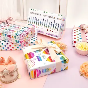 Regenbogen Bronzieren Geburtstag Geschenkpapier Farbiges Beschichtetes Papier Rolle Mit Ballon Kerze Stern Muster Für Party Feier