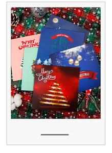 Exklusives Set aus verschiedenen 3D-Weihnachtskarten mit festlichen Motiven und Text