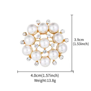 Detailed view showing the weight and dimensions of the pearl and crystal flower brooch