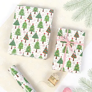 Christmas wrapping paper with colorful tree patterns for holiday gift packaging